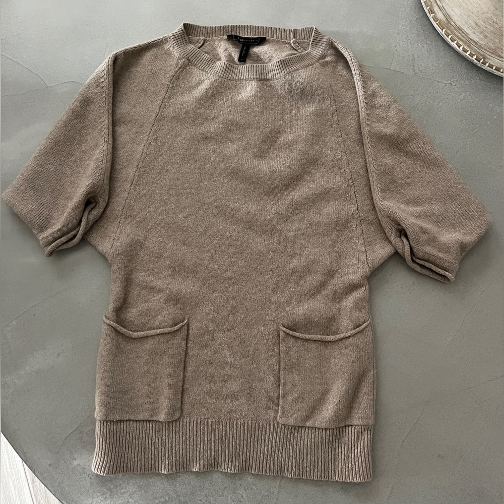 Short Sleeve Tan Sweater Tunic with Pockets